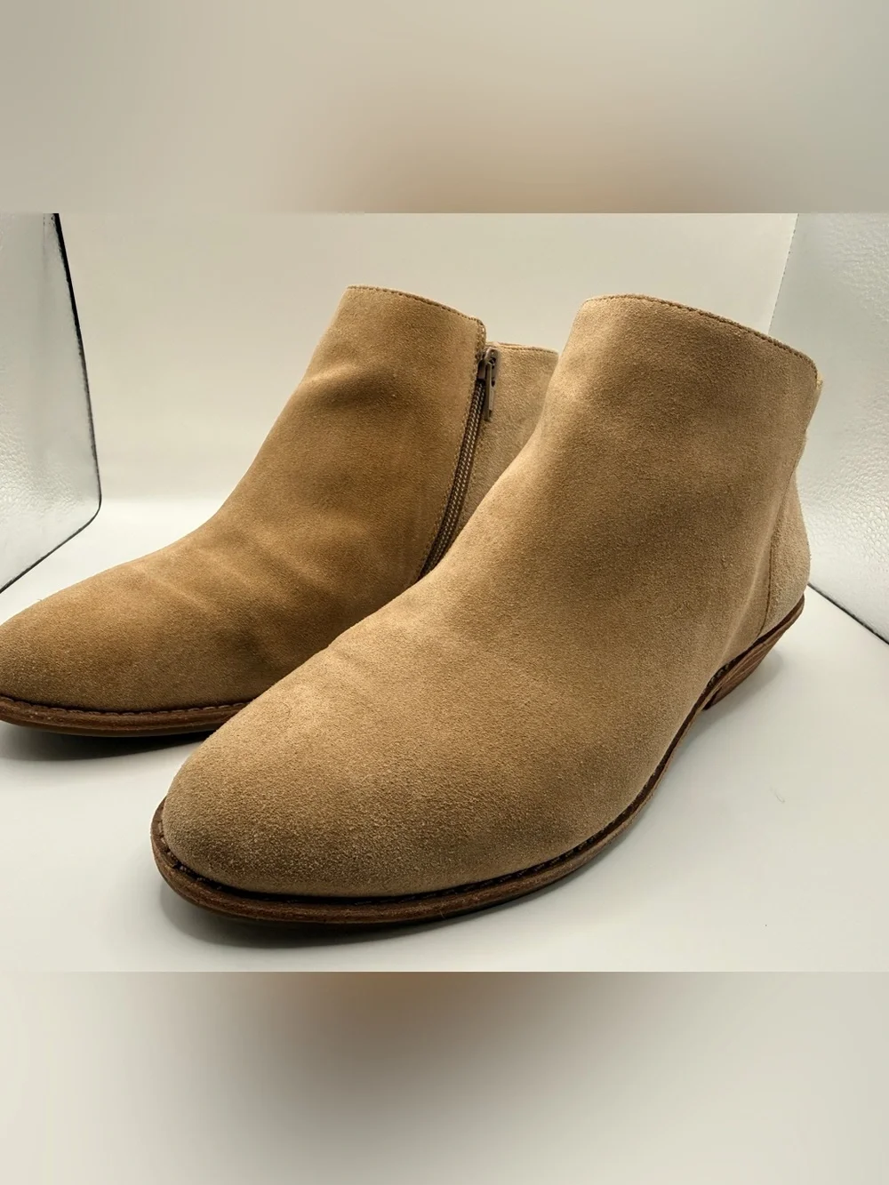Suede Ankle Booties in Tan
